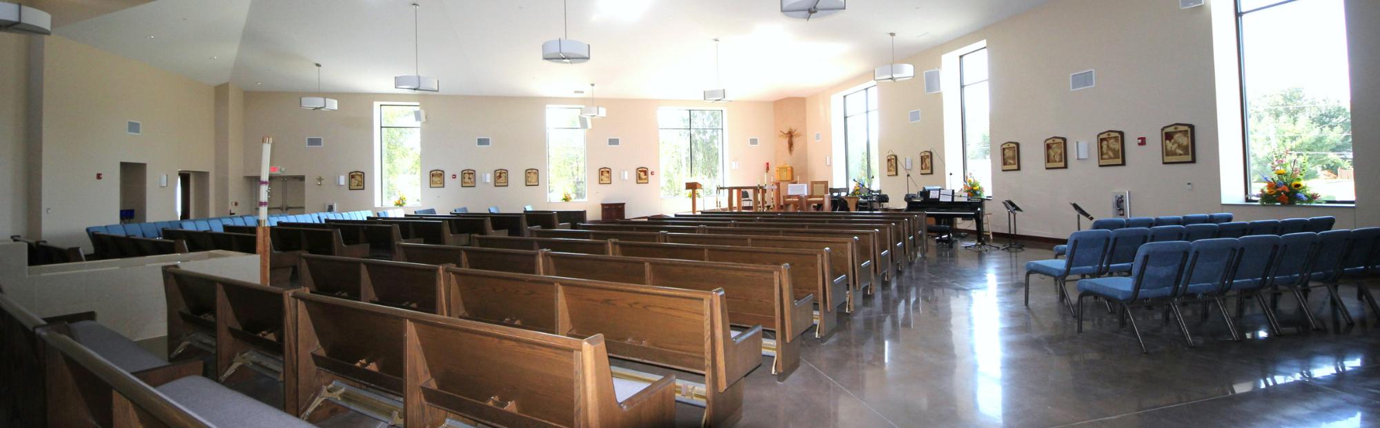 church interior with pews