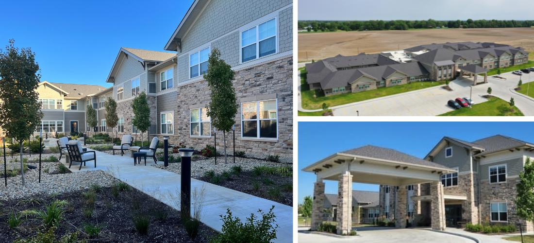 Exterior of a brick senior living facility