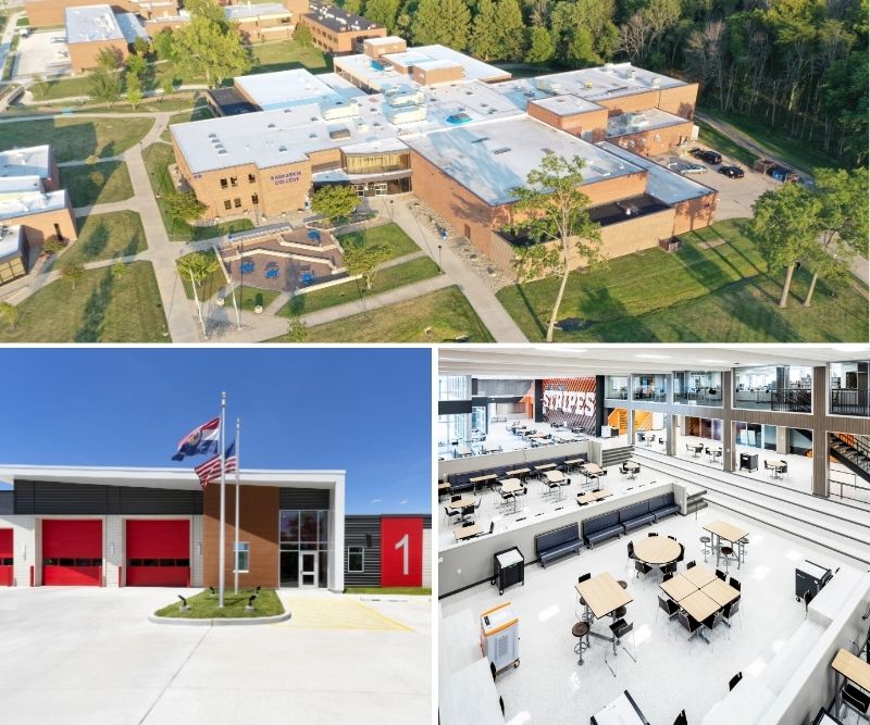 Aerial view of a college campus