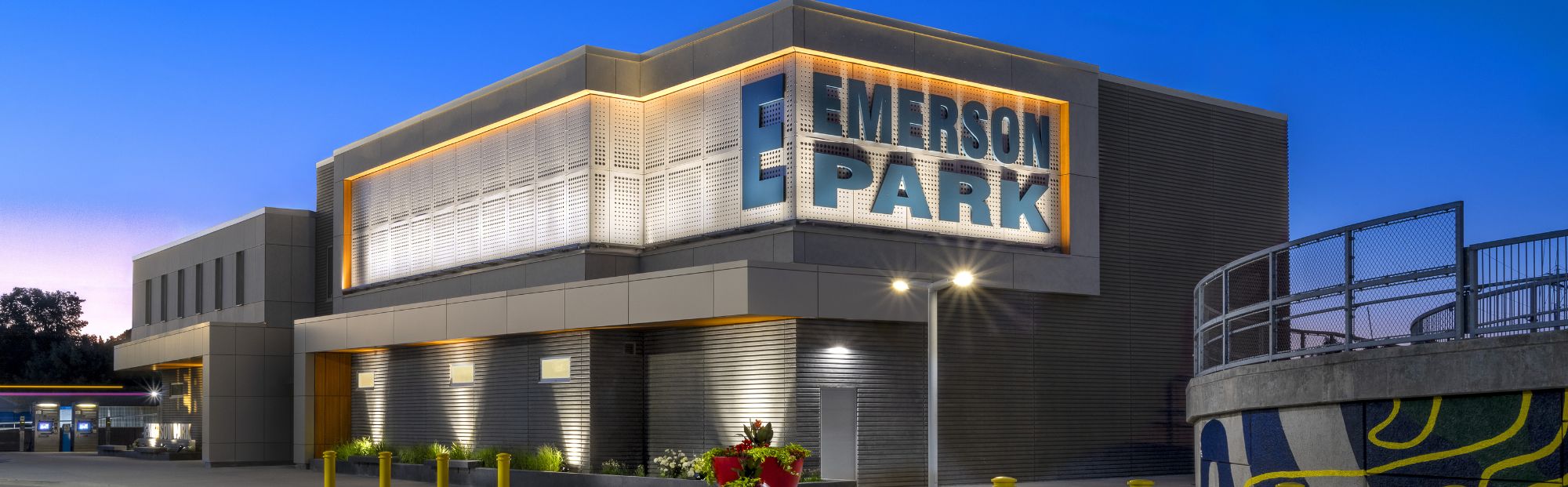 Emerson Park SCCTD_Website Hero_2000x621 (2) Dusk view of a dark gray building
