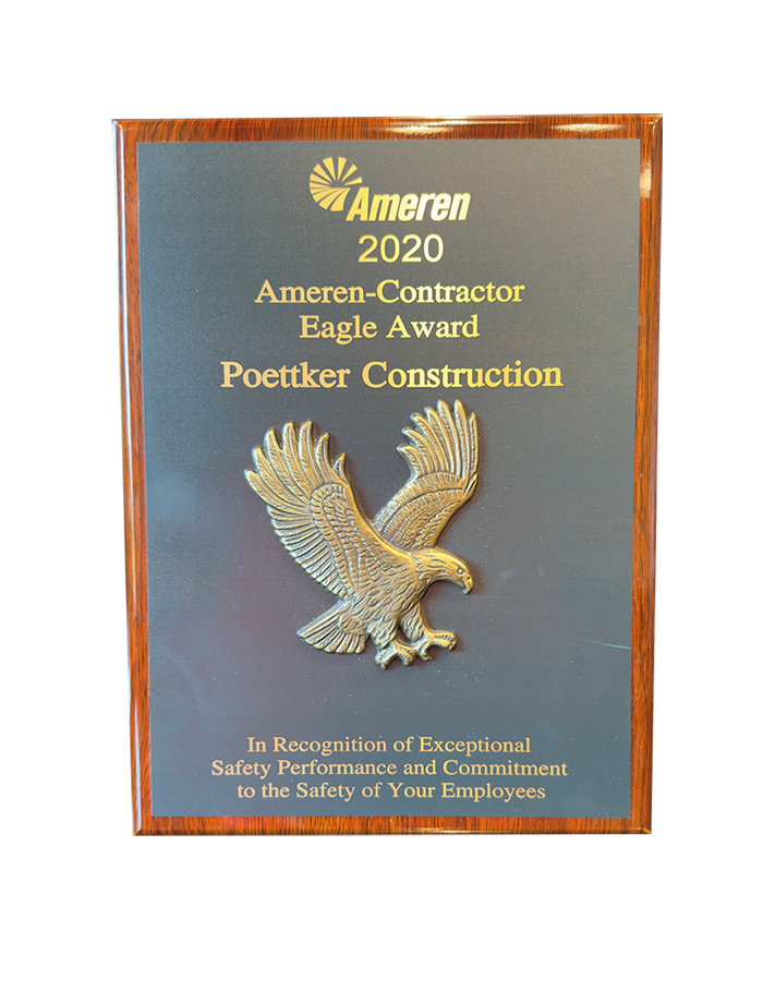 A plaque that reads "Ameren Contractor Eagle Award"