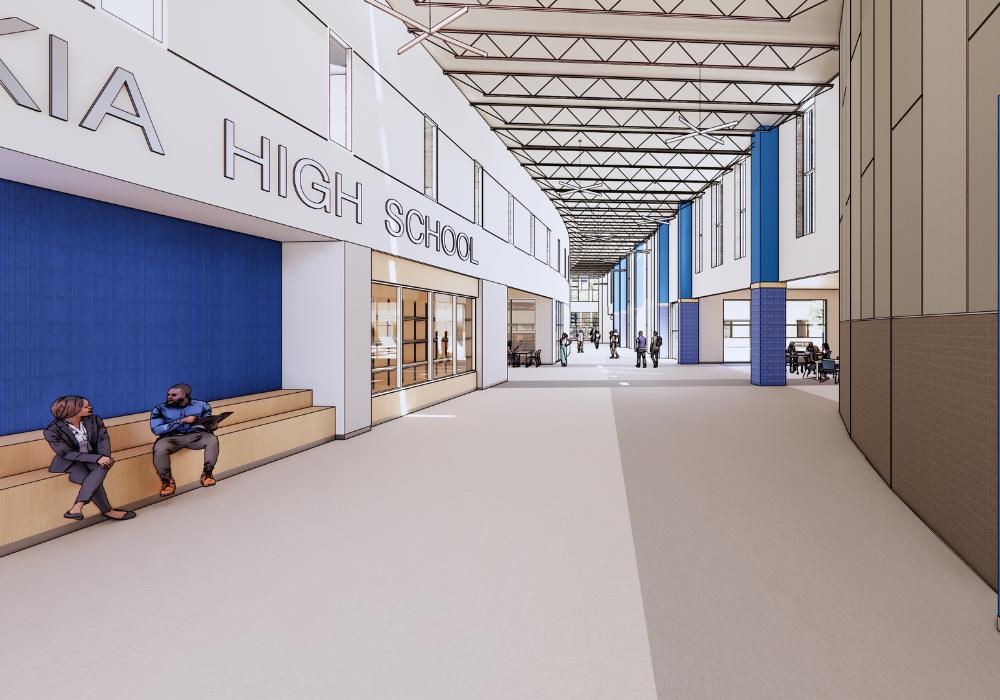 Cahokia HS_Website Body_1000x700_1 Digital rendering of a high school hallway