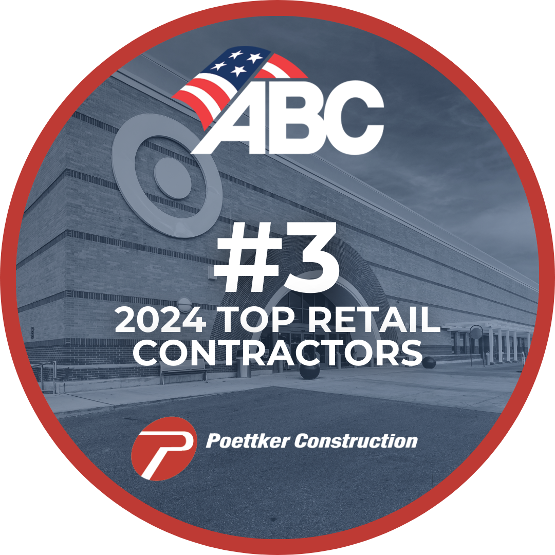 2024 ABC Top Retail Contractors – Copy Round emblem with the Associated Builders and Contractors logo and a picture of a Target building