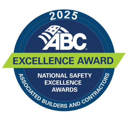 2025 ABC National Safety Excellence Award Round navy emblem with white words and green stripe