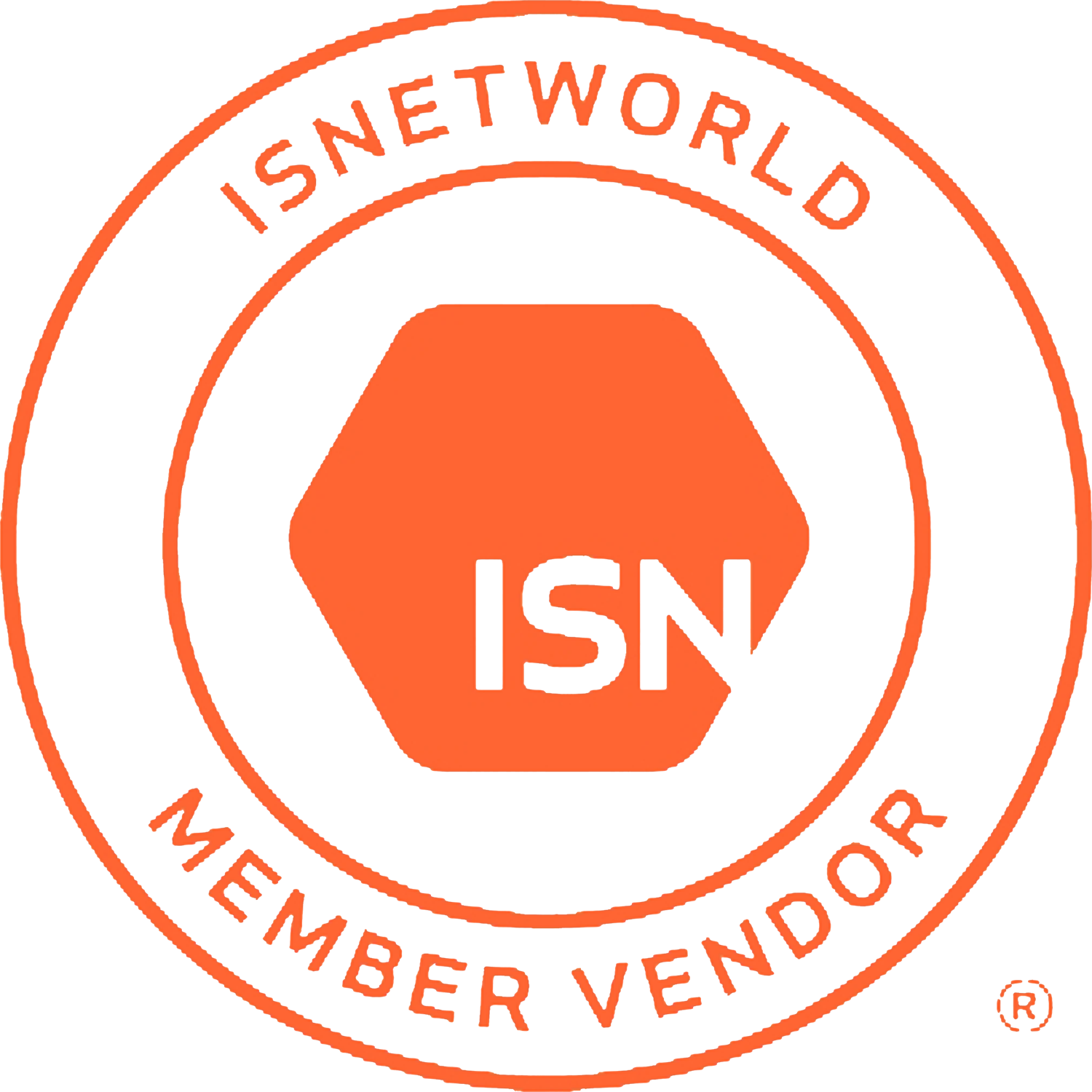 two orange circles with a hexagon in the middle