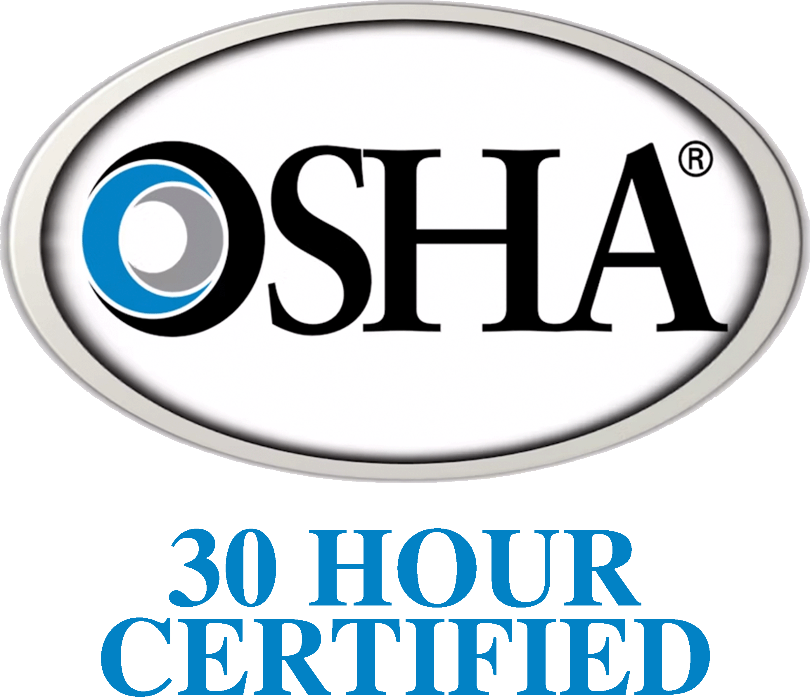 Logo with a blue, gray and black O