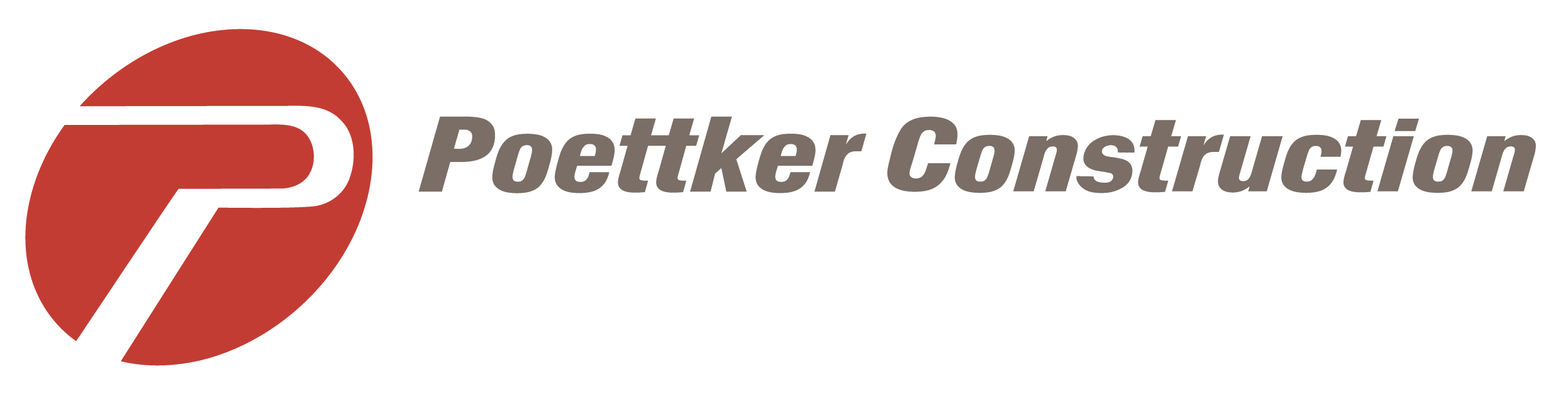 Poettker Construction Logo 2clr (no TM) – Print Red oval with a white p