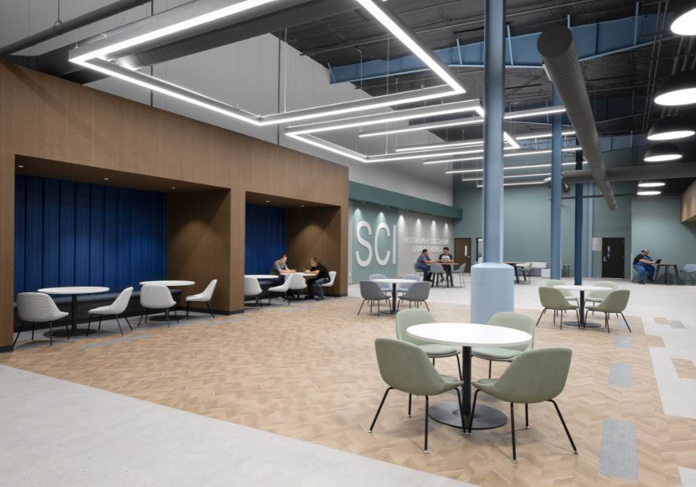 Interior view of public meeting spaces in a training center