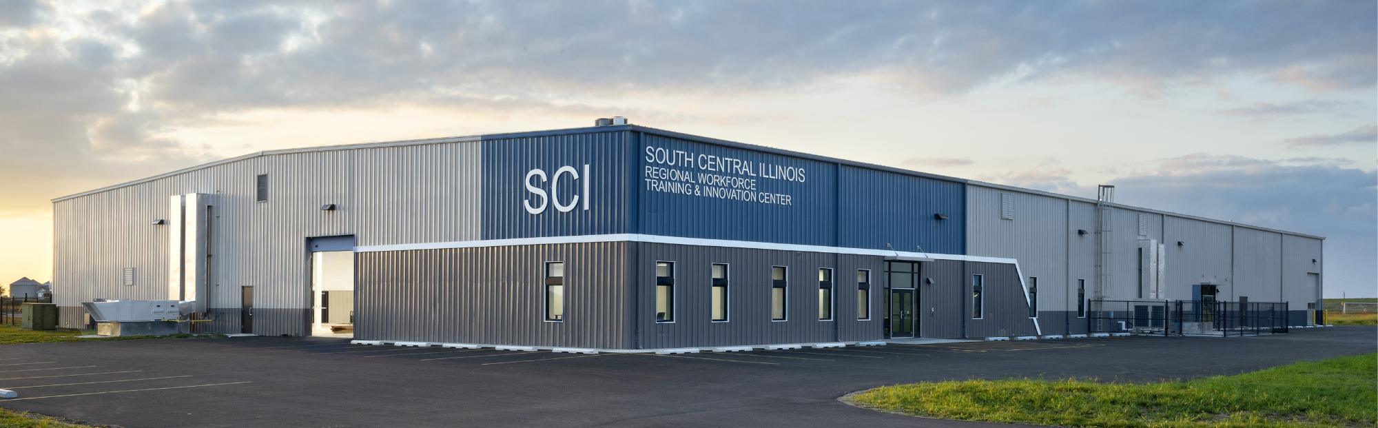 Exterior view of a metal building for South Central Illinois Workforce Training