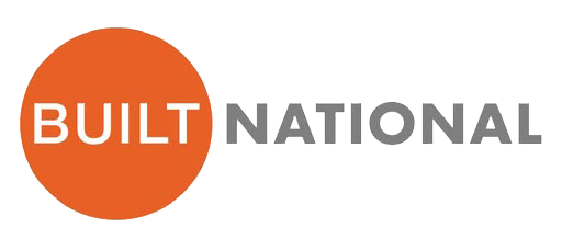 An orange circle with the word "Built" in it and the word "National" next to it