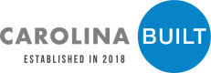 The word Carolina in front of a blue circle with the word "Built" in it