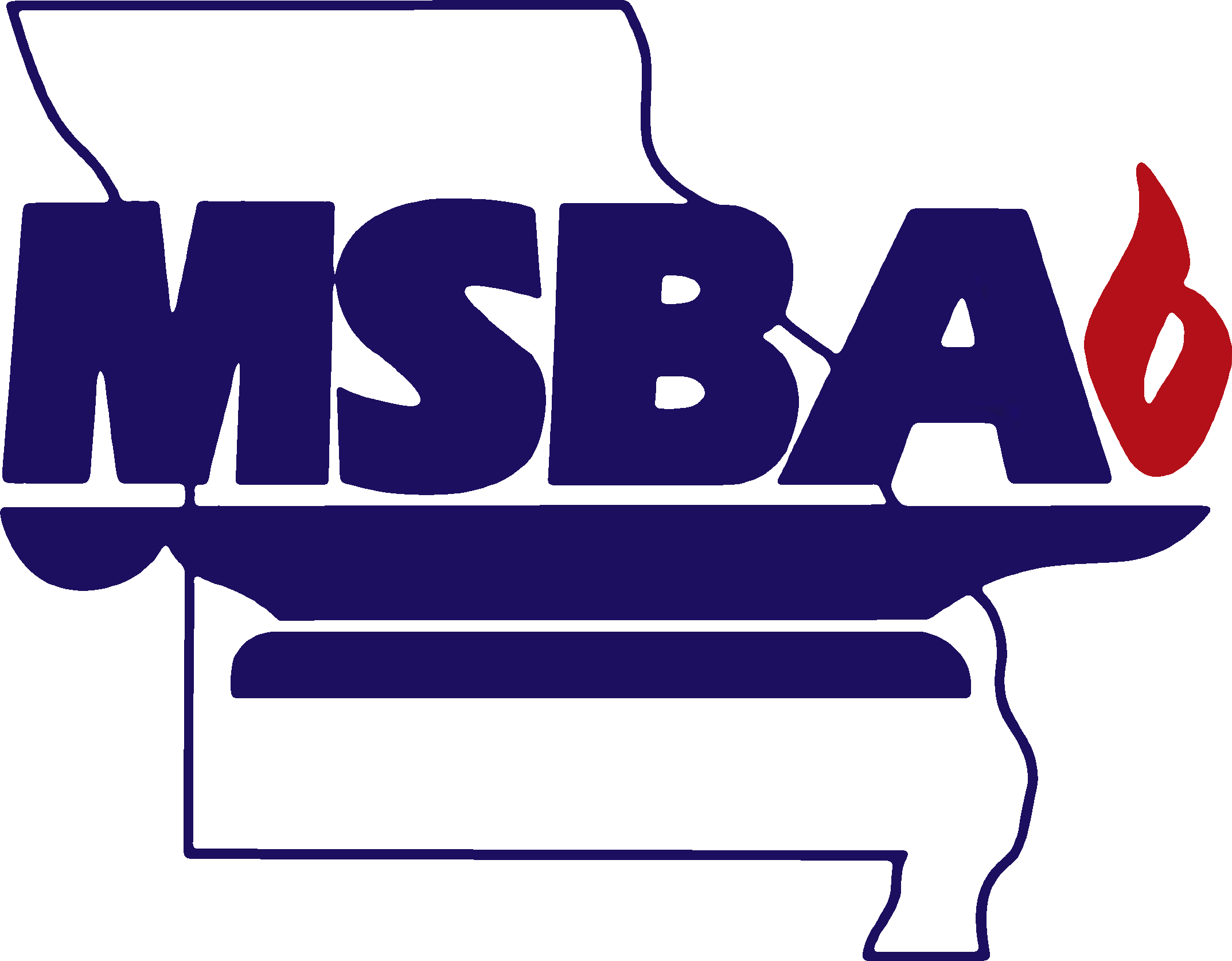 bold blue letters on top of the outline of Missouri