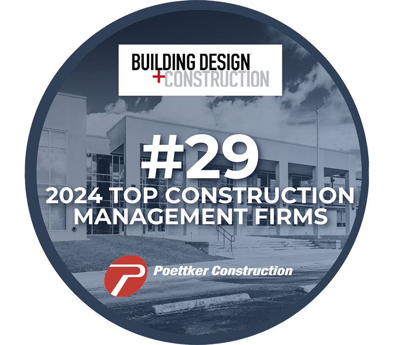 Round award emblem with the Building Design+Construction logo