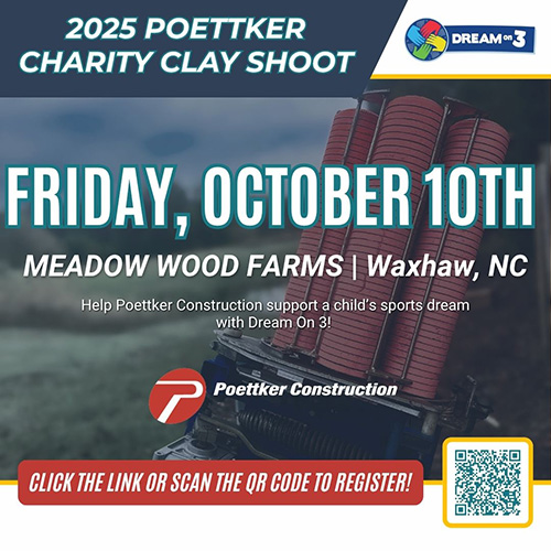 Graphic promoting a clay shoot with an image of clays ready to be released