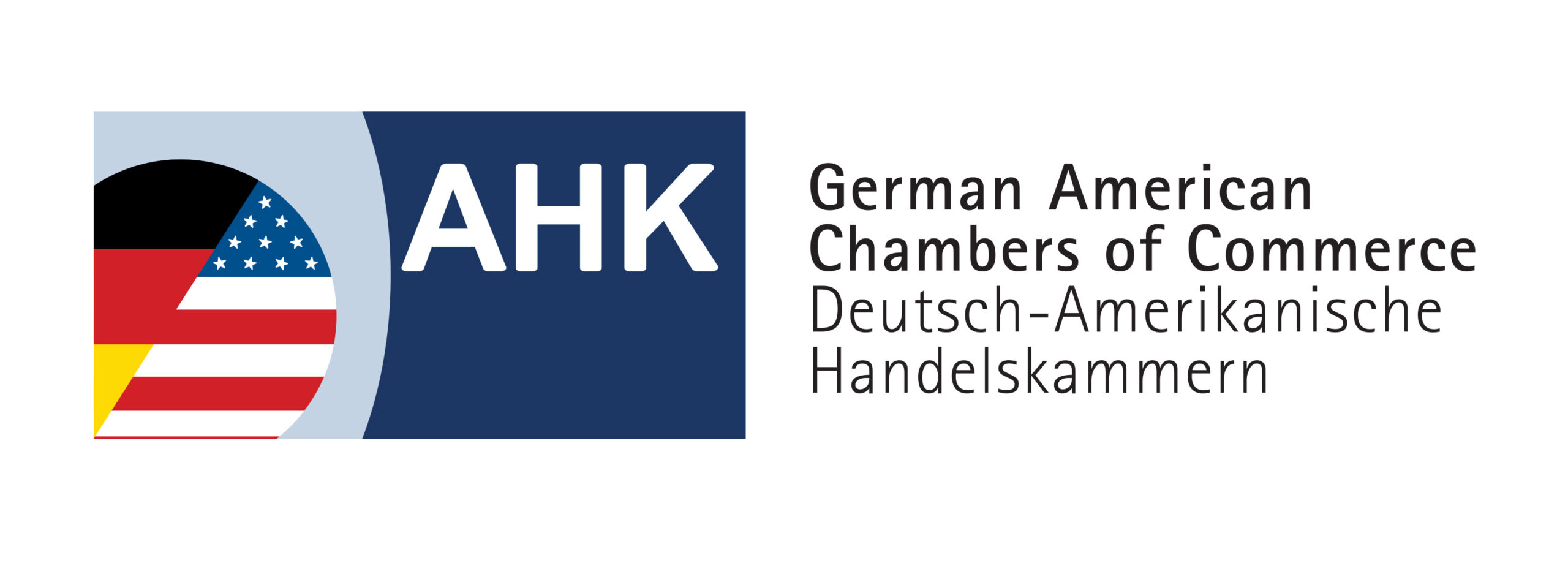 Combined German flag with the American flag and the letters AHK