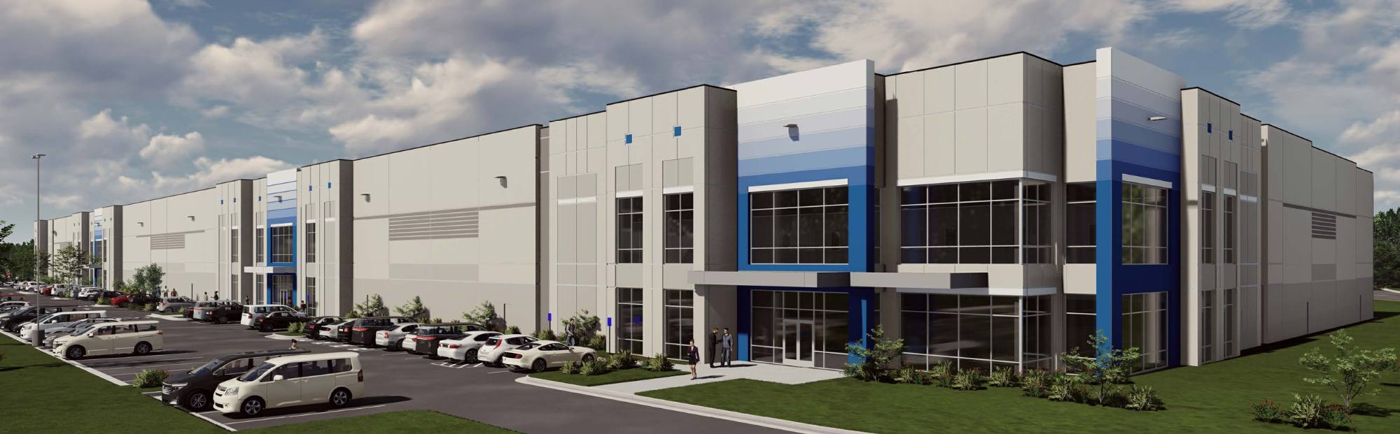 Nevada Logistics Center_Website Hero_2000x621 gray and blue distribution warehouse building