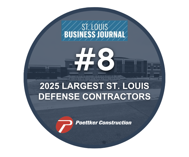 A round award emblem with the St. Louis Business Journal logo and the words "2025 Largest St. Louis Defense Contractor"