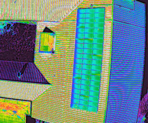 Heat map of aerial view of solar panels