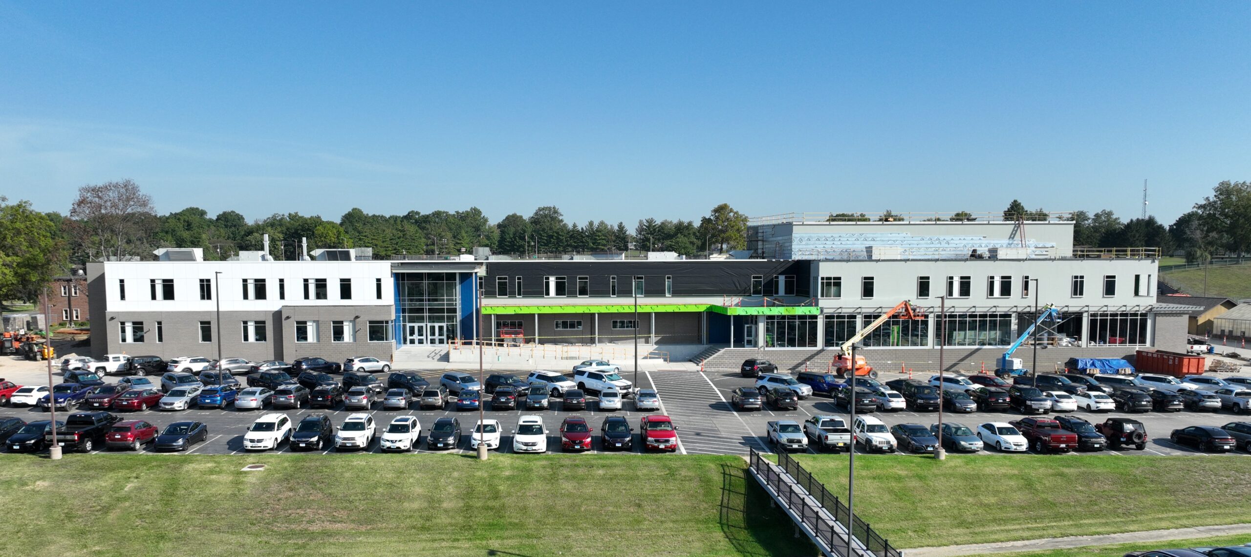 Exterior of a two-story high school under construction