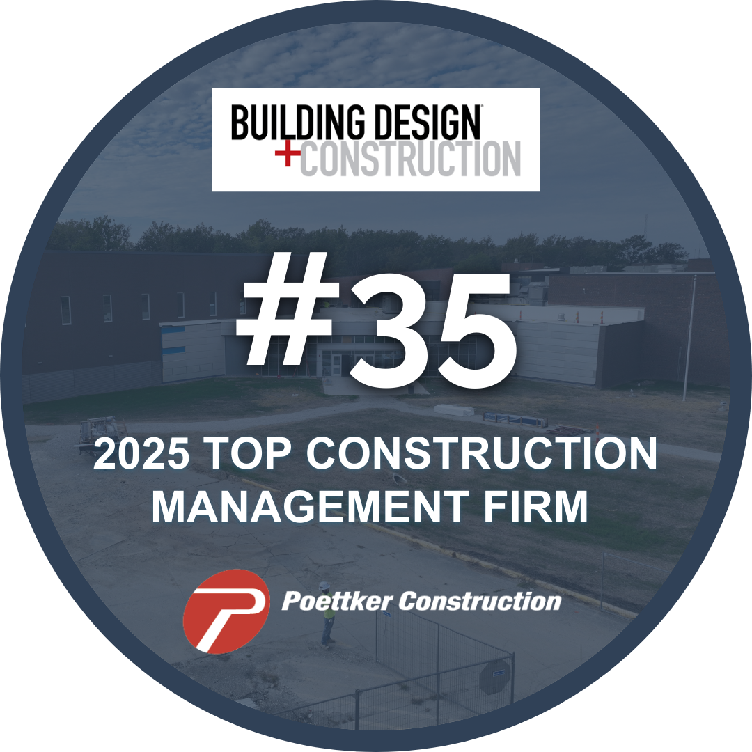 Award emblem with the Building Design+Construction logo and the words "#35 2025 Top Construction Management Firm"