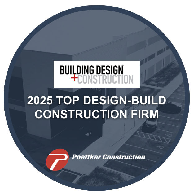 Round award emblem with the Building Design+Construction logo and the words "2025 Top Design-Build Construction Firm"