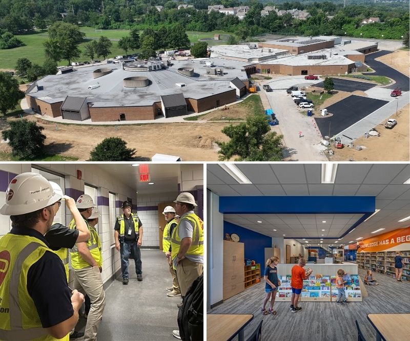 Aerial view of a school under construction