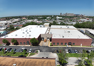 Aerial view of a brick food plant