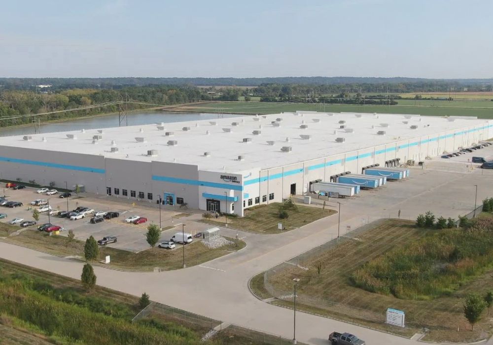aerial of an Amazon distribution center